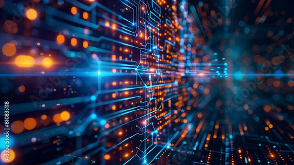 Fototapeta An optimal digital backdrop for tech ops, neural networks, AI, data transmission, encryption, archives, and scientific research enables seamless innovation and robust data handling.
