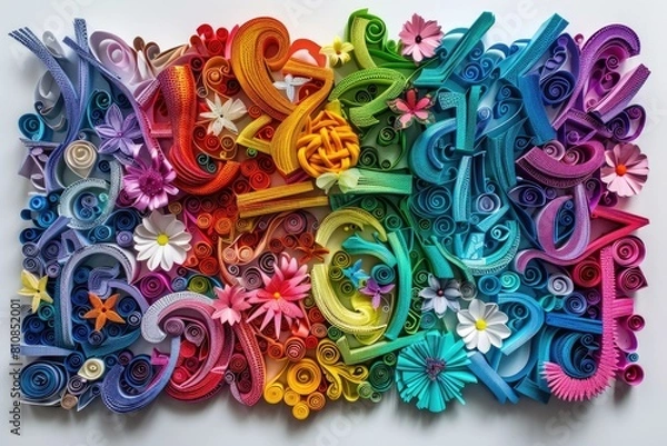 Fototapeta Vibrant display of paper flowers and letters, versatile for various projects
