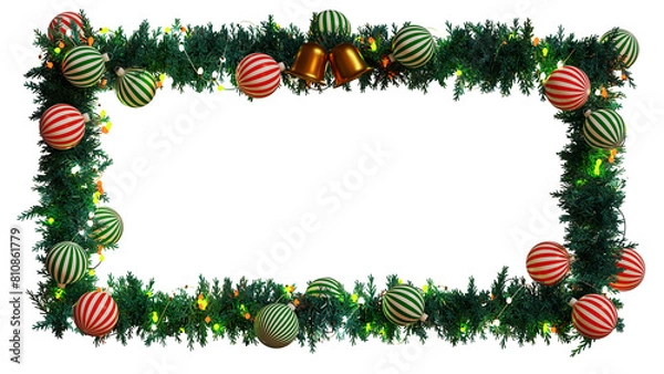 Obraz christmas wreath colorful light blub pine tree branches ornament frame background 3D rendering