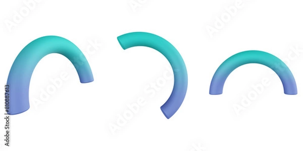 Fototapeta 3d half torus, geometric shapes 3d set, transparent background