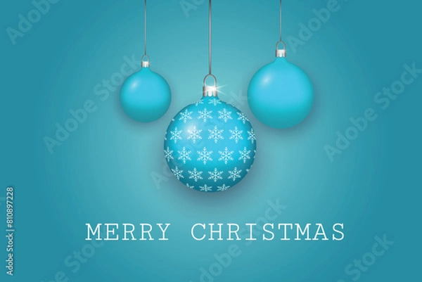 Obraz Christmas balls hanging. Greeting card. Merry Christmas title. Vector illustration