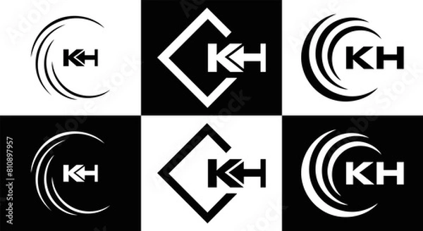 Obraz KH logo. K H design. White KH letter. KH, K H letter logo design. Initial letter KH linked circle uppercase monogram logo.
