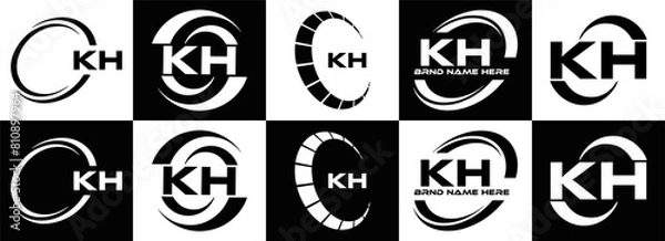 Fototapeta KH logo. K H design. White KH letter. KH, K H letter logo design. Initial letter KH linked circle uppercase monogram logo.