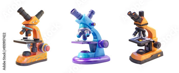 Fototapeta Bundle of 3d cartoon microscope Isolated on transparent background, png