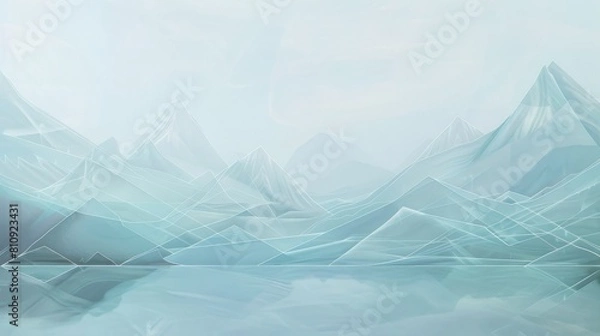 Fototapeta Abstract Landscape Art: Light Blue and Green Mountains Silhouette with Atmospheric Sky