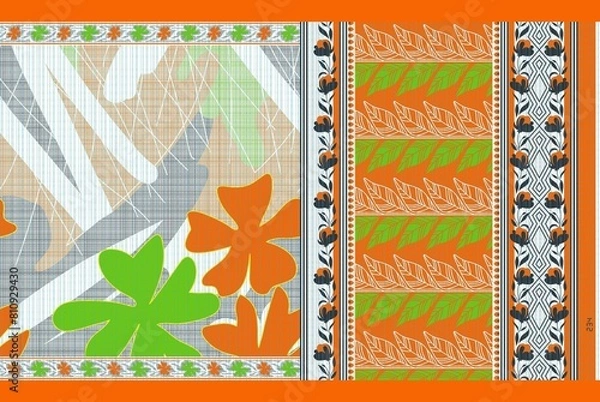 Fototapeta multi abstract pattern sari design, geometrical textile saree in colorful Flower design.