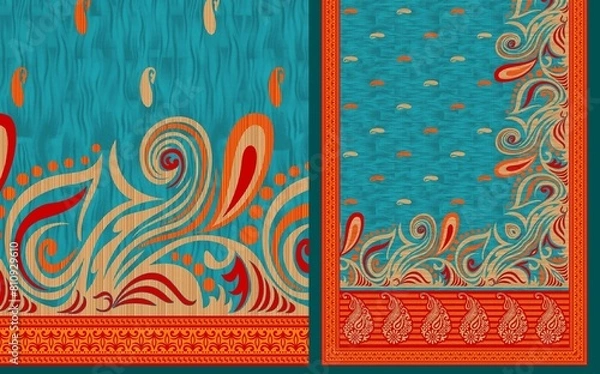 Fototapeta multi abstract pattern sari design, geometrical textile saree in colorful Flower design.