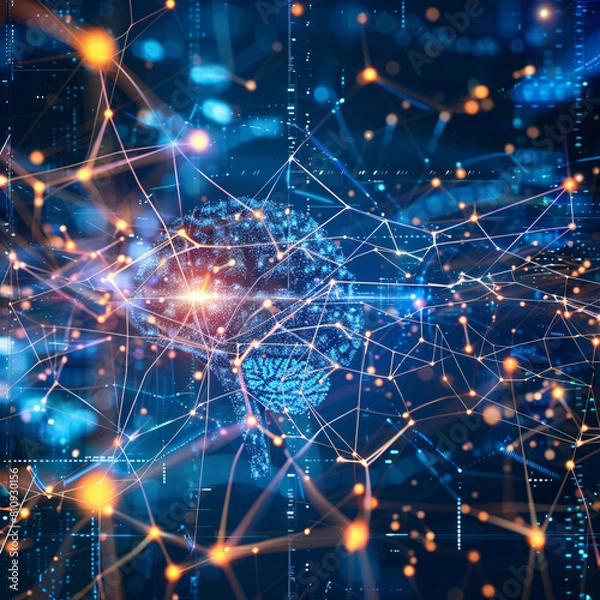 Fototapeta Wireless mesh network, iot devices, visualistion concept art, intricate design. Futuristic 3D render style.