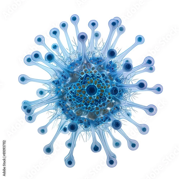 Fototapeta Front view of a single cyanobacterium with trichomes isolated on a white transparent background