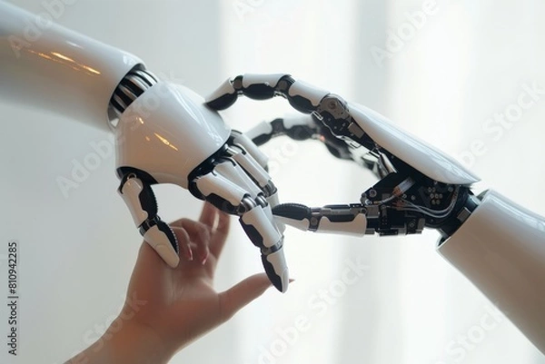 Obraz Ai and machine learning technology, human-robot interaction on big data network background. Beautiful simple AI generated image in 4K, unique.