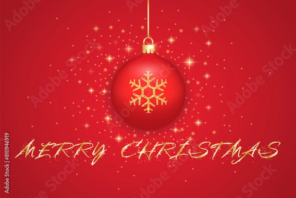 Fototapeta Red Christmas ball with snowflakes. New Year background for greeting card