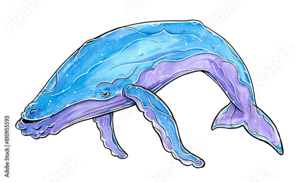 Fototapeta Gouache and Ink Humpback Whale isolated Illustration 