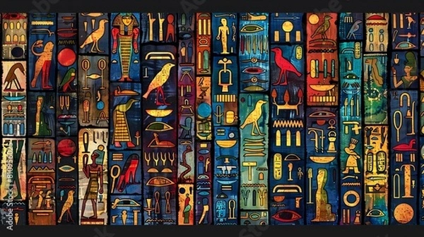 Fototapeta Ancient Egyptian hieroglyphs as part of the natural museum collection are very well described. for the commemoration of International Museum Day as a poster, background
