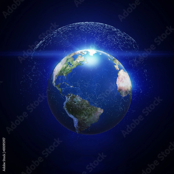 Fototapeta 3d illustration of detailed planet Earth with digital polygons