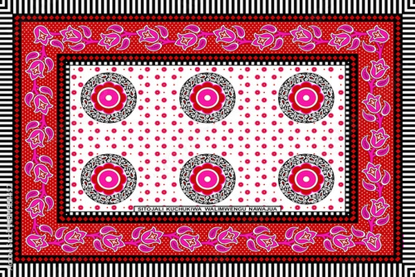 Fototapeta African Wax Print fabric, Ethnic overlap ornament seamless design, Khanga pattern motifs floral elements. khanga texture, colorful textile Ankara fashion style. New Design For Fabric.