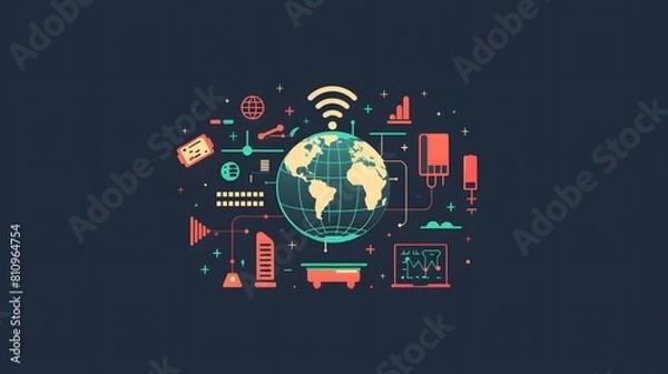 Fototapeta The trend of global server wireless network connections - The trend of detailed illustrations of the concept of a global network server. Long-distance connections with international reach