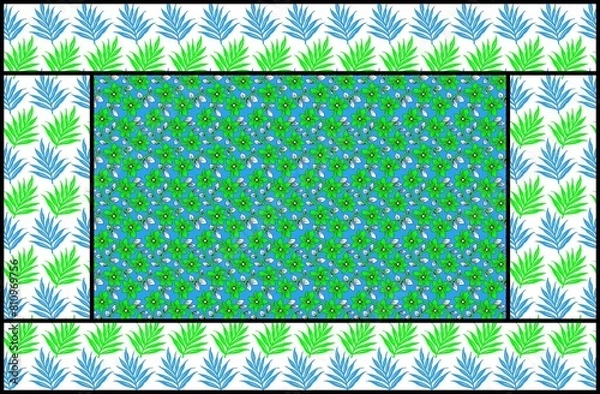 Fototapeta African Wax Print fabric, Ethnic overlap ornament seamless design, Khanga pattern motifs floral elements. khanga texture, colorful textile Ankara fashion style. New Design For Fabric.