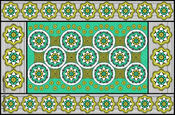 Fototapeta African Wax Print fabric, Ethnic overlap ornament seamless design, Khanga pattern motifs floral elements. khanga texture, colorful textile Ankara fashion style. New Design For Fabric.