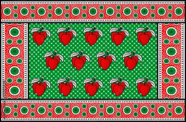 Fototapeta African Wax Print fabric, Ethnic overlap ornament seamless design, Khanga pattern motifs floral elements. khanga texture, colorful textile Ankara fashion style. New Design For Fabric.