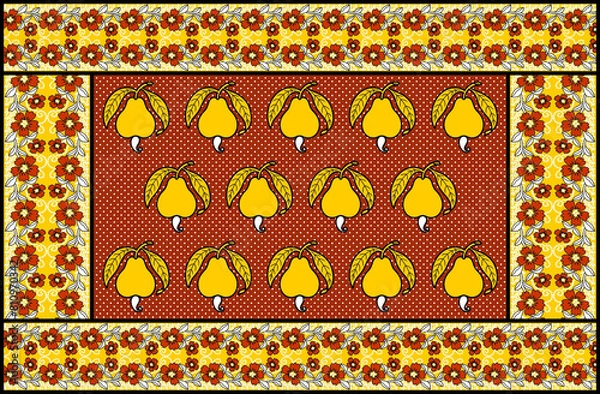 Fototapeta African Wax Print fabric, Ethnic overlap ornament seamless design, Khanga pattern motifs floral elements. khanga texture, colorful textile Ankara fashion style. New Design For Fabric.