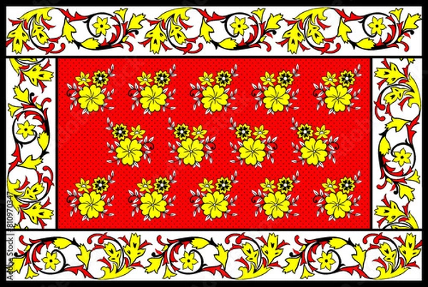Fototapeta African Wax Print fabric, Ethnic overlap ornament seamless design, Khanga pattern motifs floral elements. khanga texture, colorful textile Ankara fashion style. New Design For Fabric.