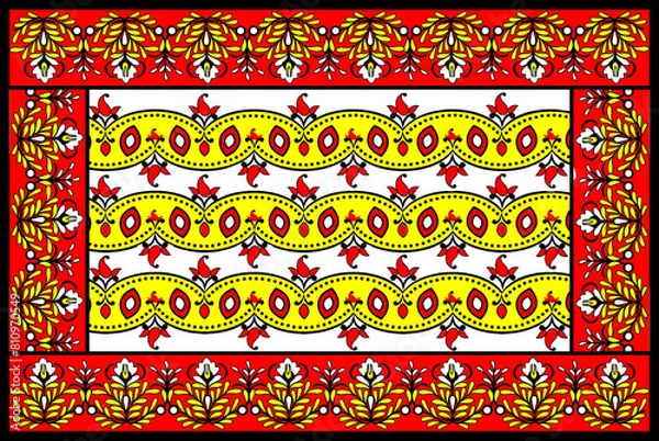 Fototapeta African Wax Print fabric, Ethnic overlap ornament seamless design, Khanga pattern motifs floral elements. khanga texture, colorful textile Ankara fashion style. New Design For Fabric.
