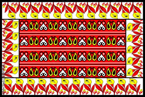 Fototapeta African Wax Print fabric, Ethnic overlap ornament seamless design, Khanga pattern motifs floral elements. khanga texture, colorful textile Ankara fashion style. New Design For Fabric.