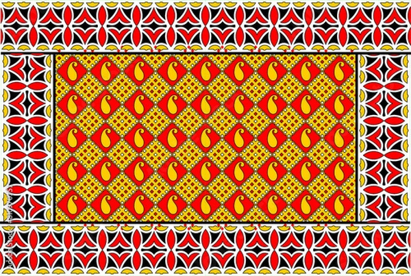 Fototapeta African Wax Print fabric, Ethnic overlap ornament seamless design, Khanga pattern motifs floral elements. khanga texture, colorful textile Ankara fashion style. New Design For Fabric.