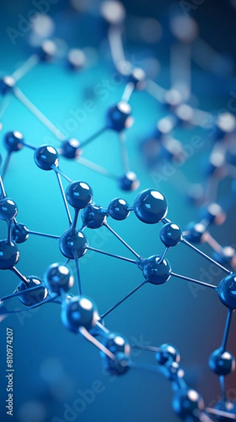 Fototapeta Abstract blue background, molecular structure close-up