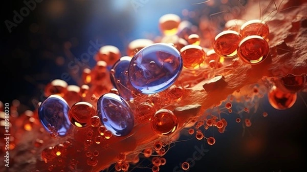 Fototapeta 3D digital illustration of pancreatic islet cells, detailed and vibrant, showing insulin and glucagon production areas