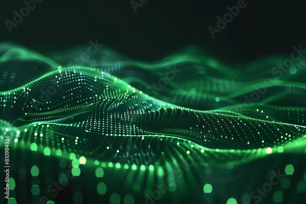 Fototapeta Abstract waves of glowing digital lines, dynamic network system.