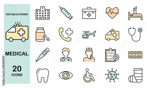 Fototapeta 医療に関するアイコンセット　カラー
