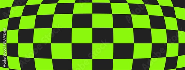 Fototapeta Psychedelic Checkerboard. Trippy checkered wallpaper. Groovy background. Hippie vector illustration in Y2k style. Vintage distorted geometric pattern.