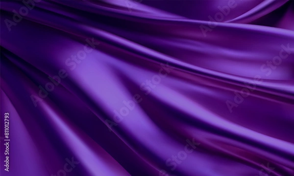 Fototapeta Realistic silk background texture of dark, deep purple. Vector texture of silk, expensive, luxury natural fabric with smooth folds