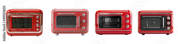 Fototapeta Set of Microwave red color Isolated on transparent background png