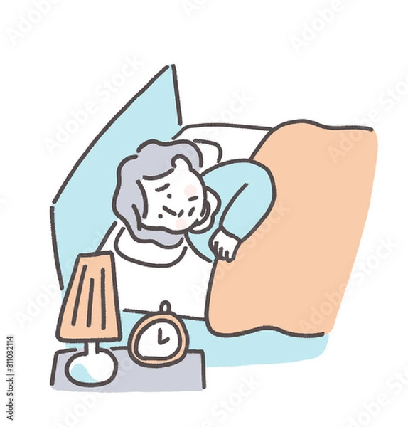 Fototapeta 不眠に悩むシニア女性