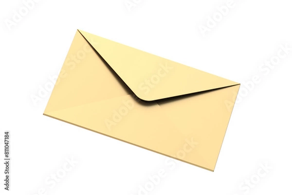 Fototapeta Golden envelope isolated on white background. 3d render