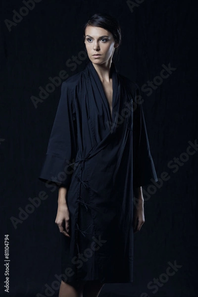 Obraz Fashion photo of young magnificent woman in black shirt