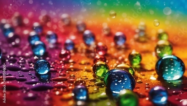 Obraz Realistic water droplets on rainbow background design wallpaper