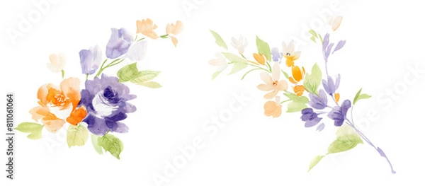 Obraz Watercolor flower elements and patterns
