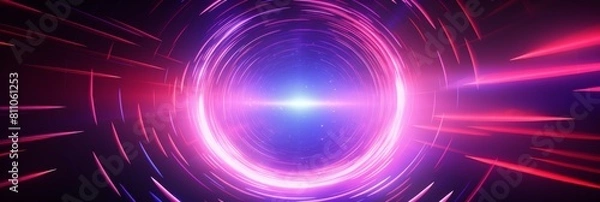 Fototapeta Hyperspace Tunnel with Bright Pink and Purple Light Effects. High-Speed Light Particles in Futuristic Warp Tunnel. Generative AI