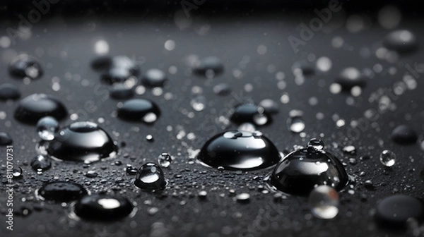 Fototapeta Realistic water droplets on charcoal background design wallpaper