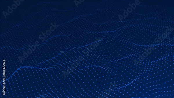 Fototapeta 3K Dynamic blue particle wave. IT abstract background