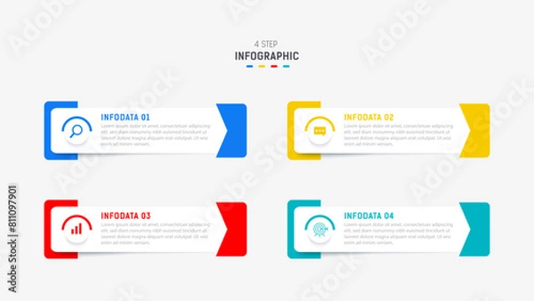 Fototapeta Four Step Infographic element design Vector template for presentation. process diagram and presentations step, workflow layout, banner, flow chart, info graphic vector illustration.