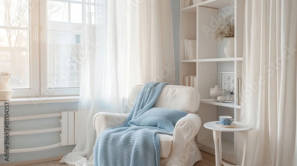 Fototapeta Soft White and Blue Interior Design