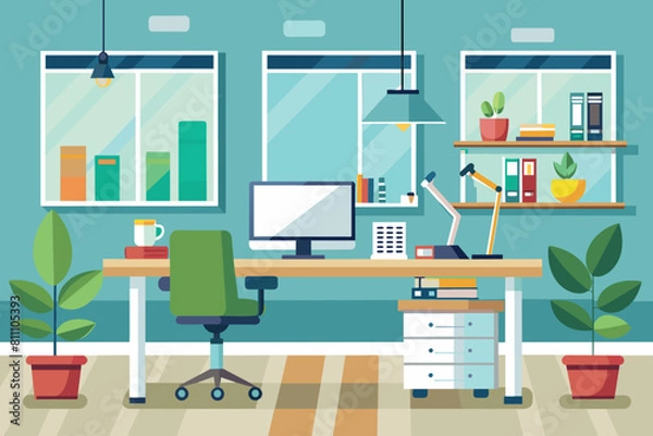 Fototapeta Minimalistic workspace featuring a desk and a window backdrop. AI generated