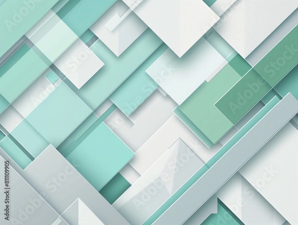 Fototapeta Geometric abstract background in gray, green, blue, teal, jade, mint, and white shades. Triangles, squares, diagonal lines with pastel gradient and effect. Perfect for web banners.