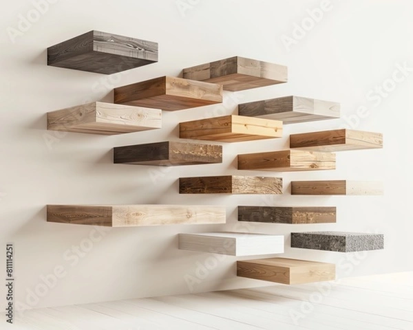 Fototapeta Conceptual design of parquet samples floating above a minimalist background, showcasing modern flooring options