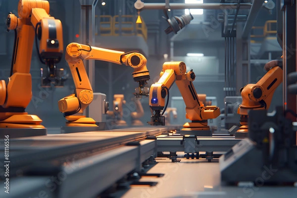 Fototapeta Futuristic Robotics Manufacturing Factory - Innovative High-Tech Industrial Production