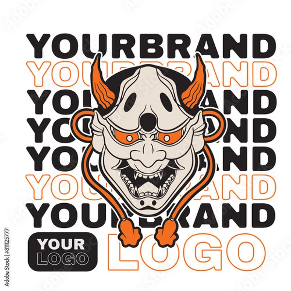 Fototapeta Oni japanese devil mask, Vector illustration	
